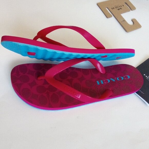 Coach Signature Monogram Bold Pink Zak Flip Flops Slippers Women Size US 11 - Picture 8 of 17